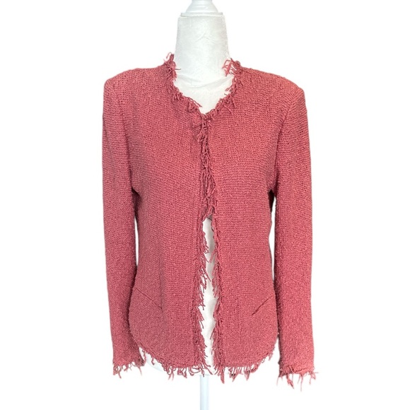 IRO Shavani Boucle Knit Fringe Pink Jacket - Picture 2 of 12